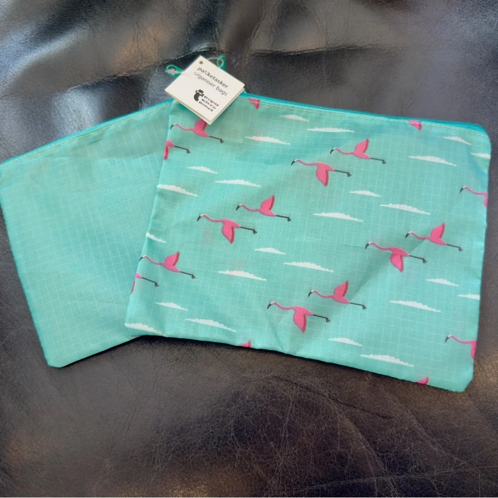 Flamingo Print Aqua & Pink Organizer Bags